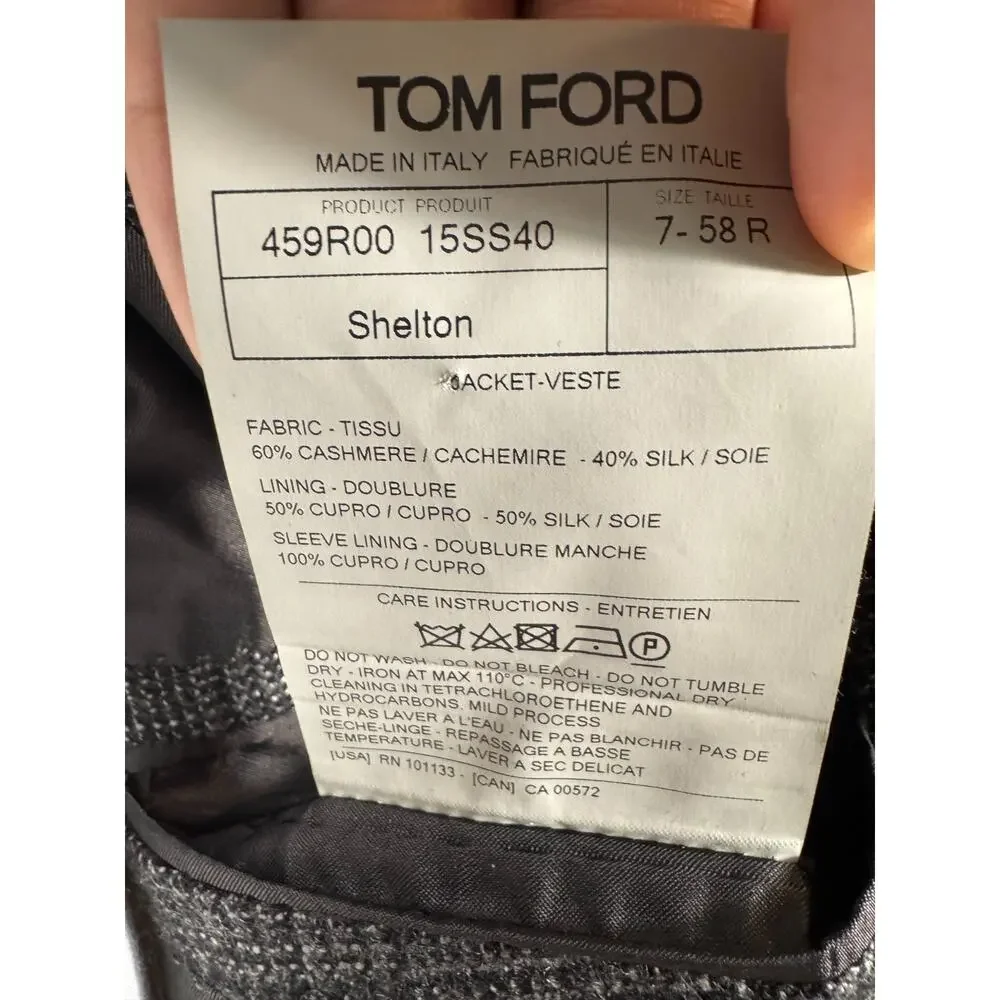 Tom Ford Shelton Peak Lapel Cashmere Prince ofWales Houndstooth Blazer 56 46R US